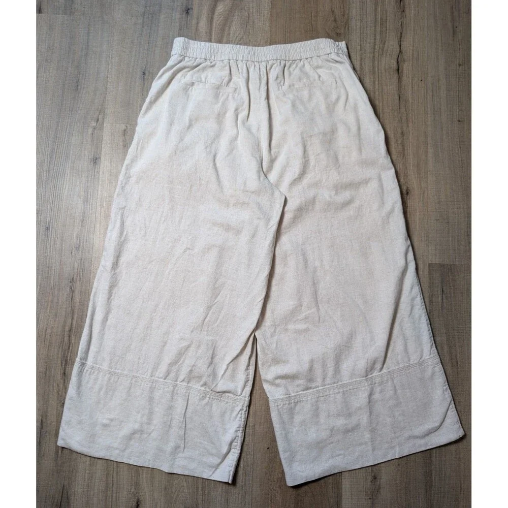 Banana Republic Size M Linen Blend Wide Leg Pants Cropped Flax Pleat Pockets